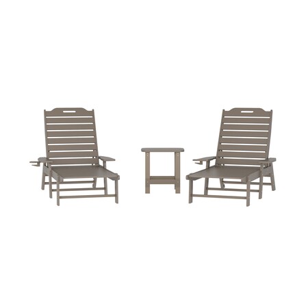 Flash Furniture Monterey 3-Pc Adirondack Set w/2 Adjustable HDPE Loungers w/Cup Holders and 2-Tier Side Table, Brwn LE-HMP-2017-2-T1517H-BR-GG